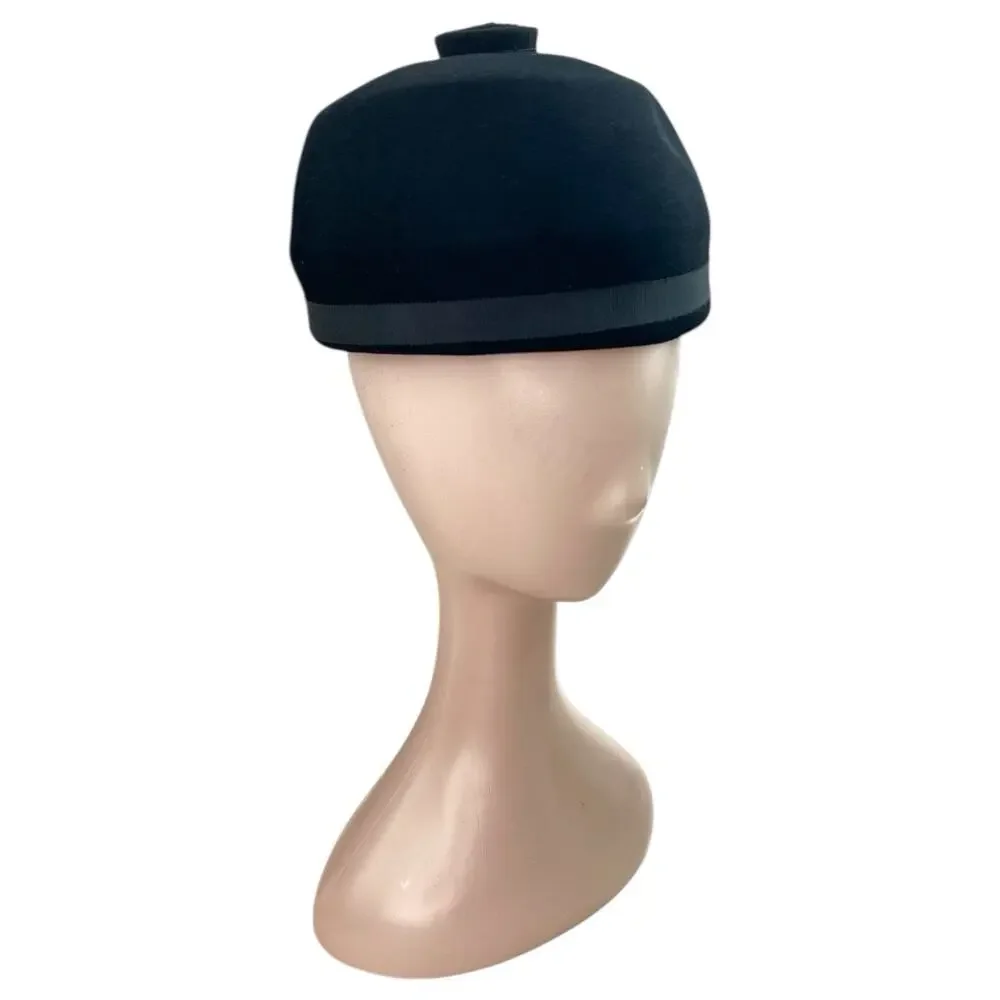 Vintage 1960s Black Fur Felt Pillbox Helmet Hat Mod Style - Picture 9 of 9